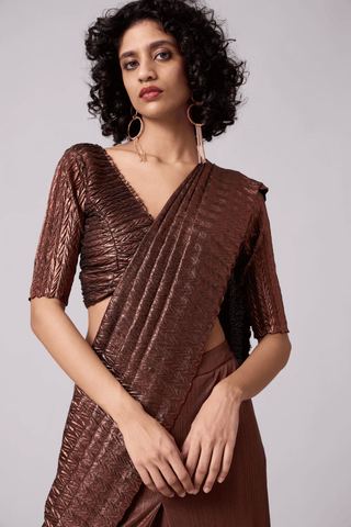 Classic Saree Blouse I - Chevron Pleated Copper