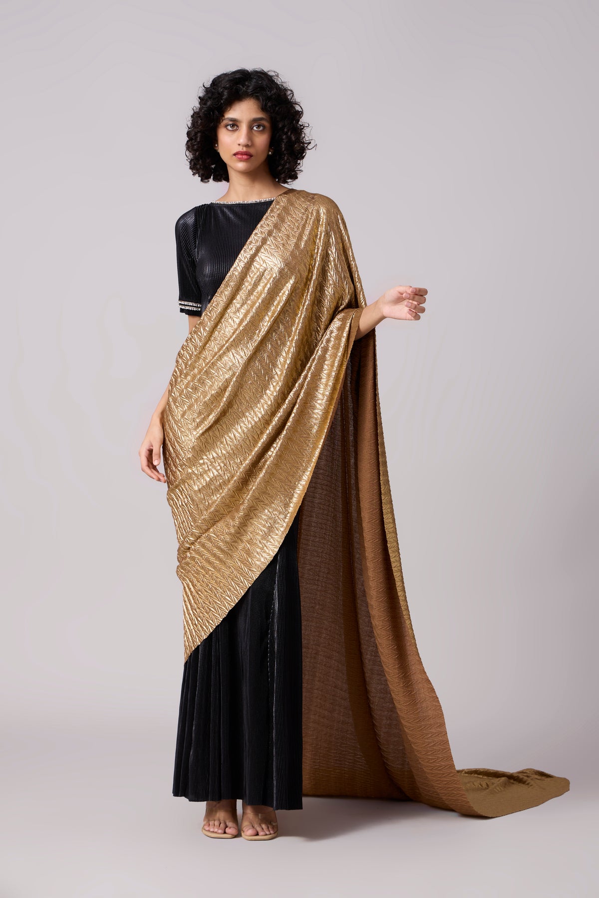 Nura Saree Gown - Black & Gold