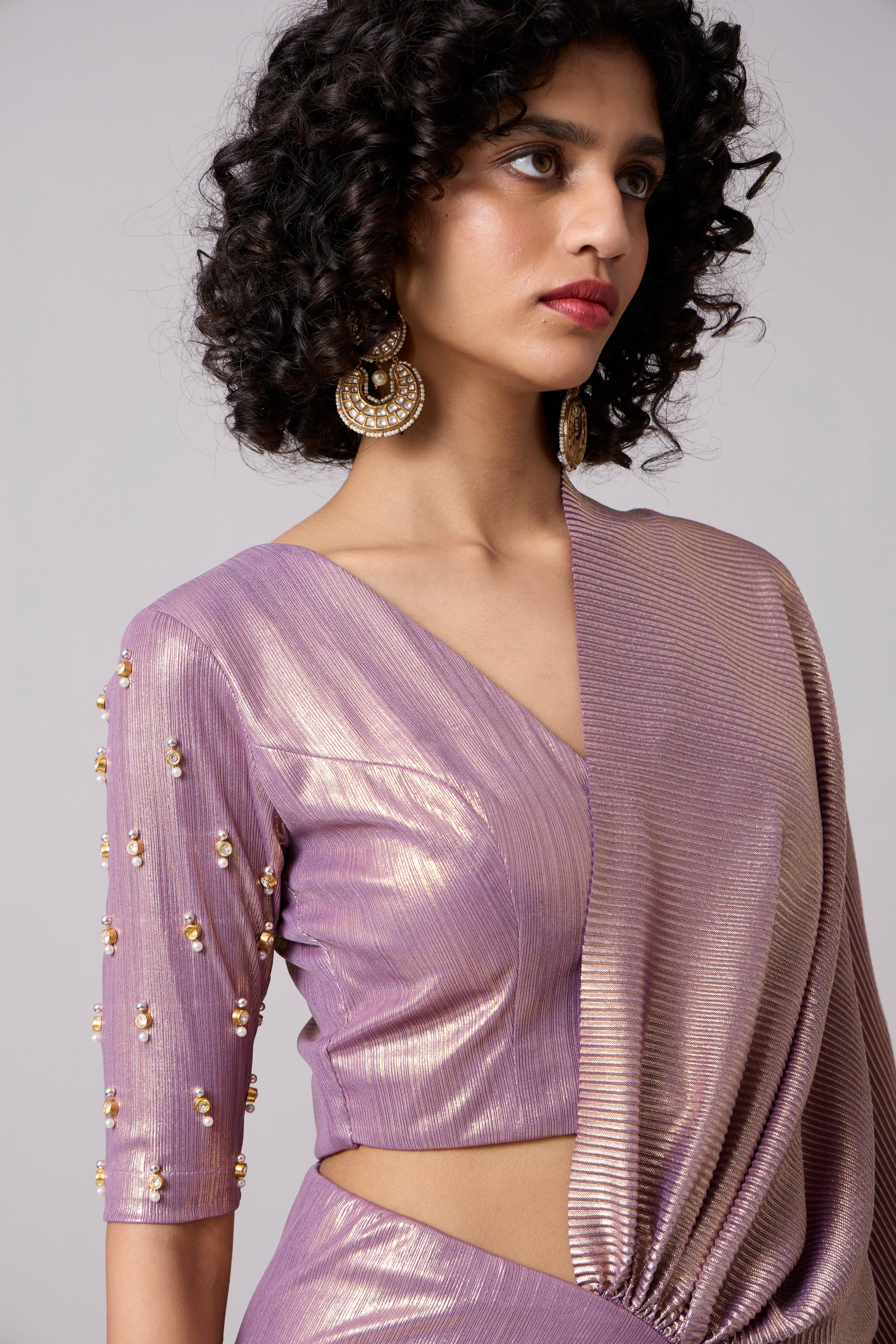 Inaya Saree with Blouse - Metallic Lilac
