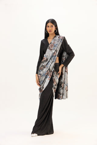 Annika Saree with Blouse - Black & Silver