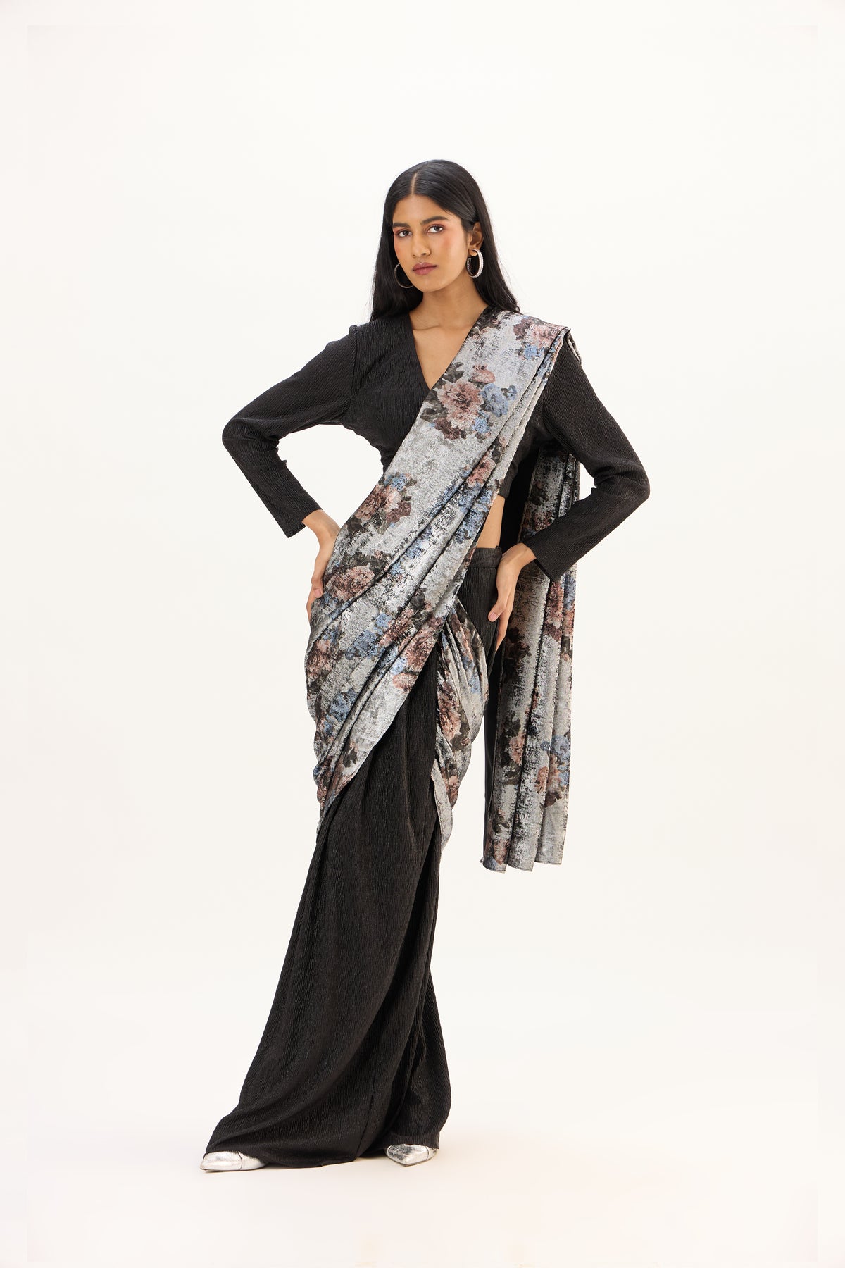 Annika Saree with Blouse - Black & Silver