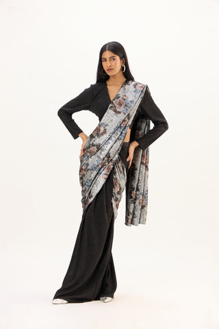 Annika Saree with Blouse - Black & Silver