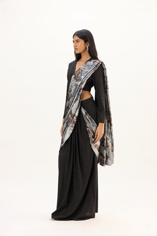 Annika Saree with Blouse - Black & Silver