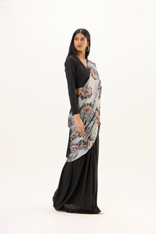 Annika Saree with Blouse - Black & Silver