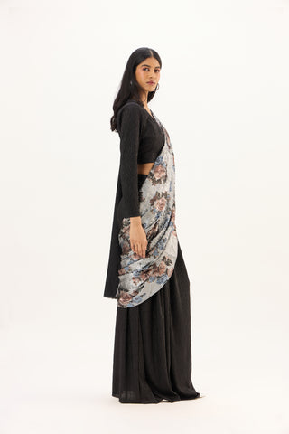 Annika Saree with Blouse - Black & Silver