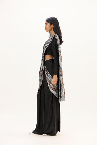Annika Saree with Blouse - Black & Silver