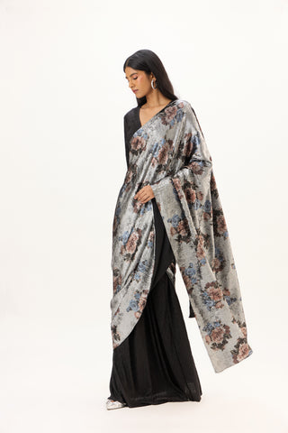 Annika Saree with Blouse - Black & Silver