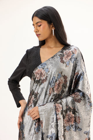 Annika Saree with Blouse - Black & Silver