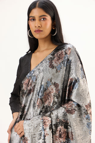 Annika Saree with Blouse - Black & Silver