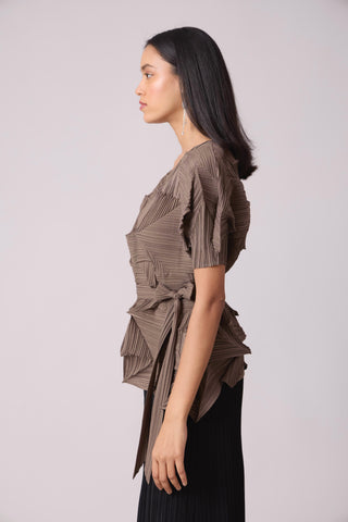 Gia 3D Pleated Top - Brown
