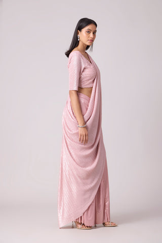 Ahilya Saree With Blouse - Chevron Pink Frost
