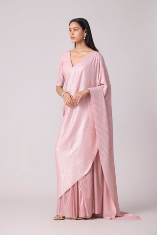 Ahilya Saree With Blouse - Chevron Pink Frost