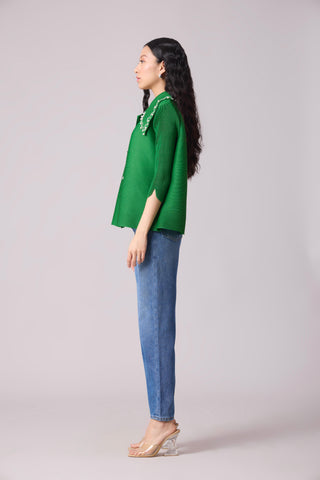 Maise Pearled Shirt Top - Green