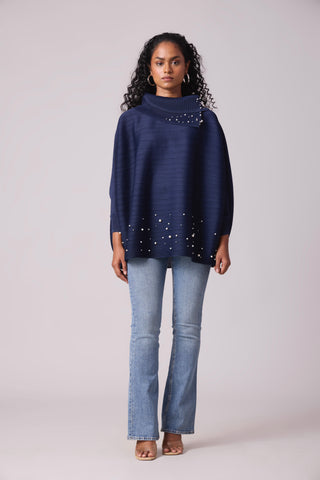 Sloane Pearled Batwing Top - Navy