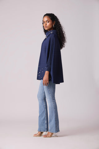Sloane Pearled Batwing Top - Navy