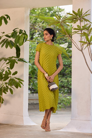 Vera Chevron Dress - Peridot Green