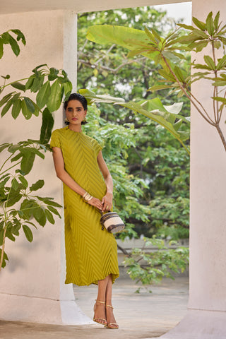 Vera Chevron Dress - Peridot Green