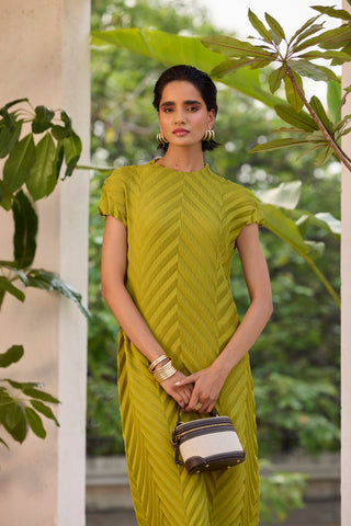 Vera Chevron Dress - Peridot Green