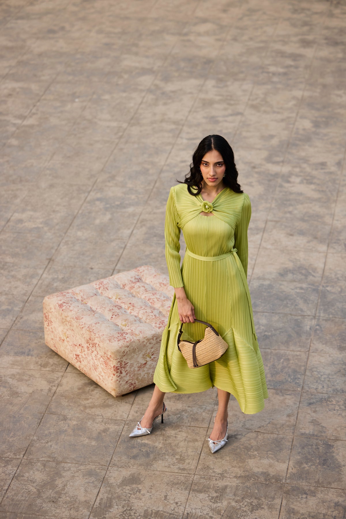 Rose Dress - Lime Green