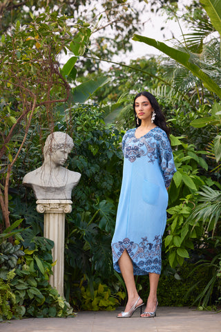 Harper Print Batwing Dress - Sky Blue