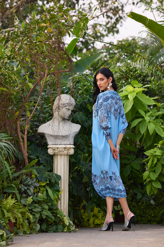 Harper Print Batwing Dress - Sky Blue