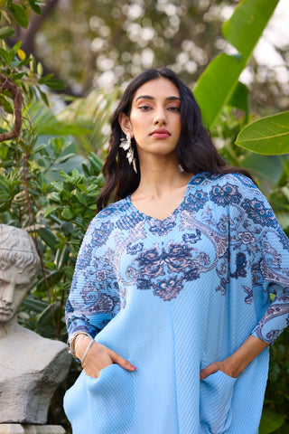 Harper Print Batwing Dress - Sky Blue