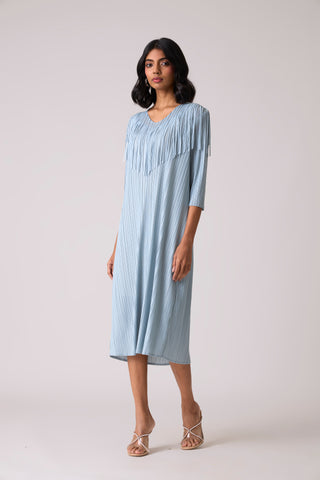 Gabby Fringe Dress - Pale Blue