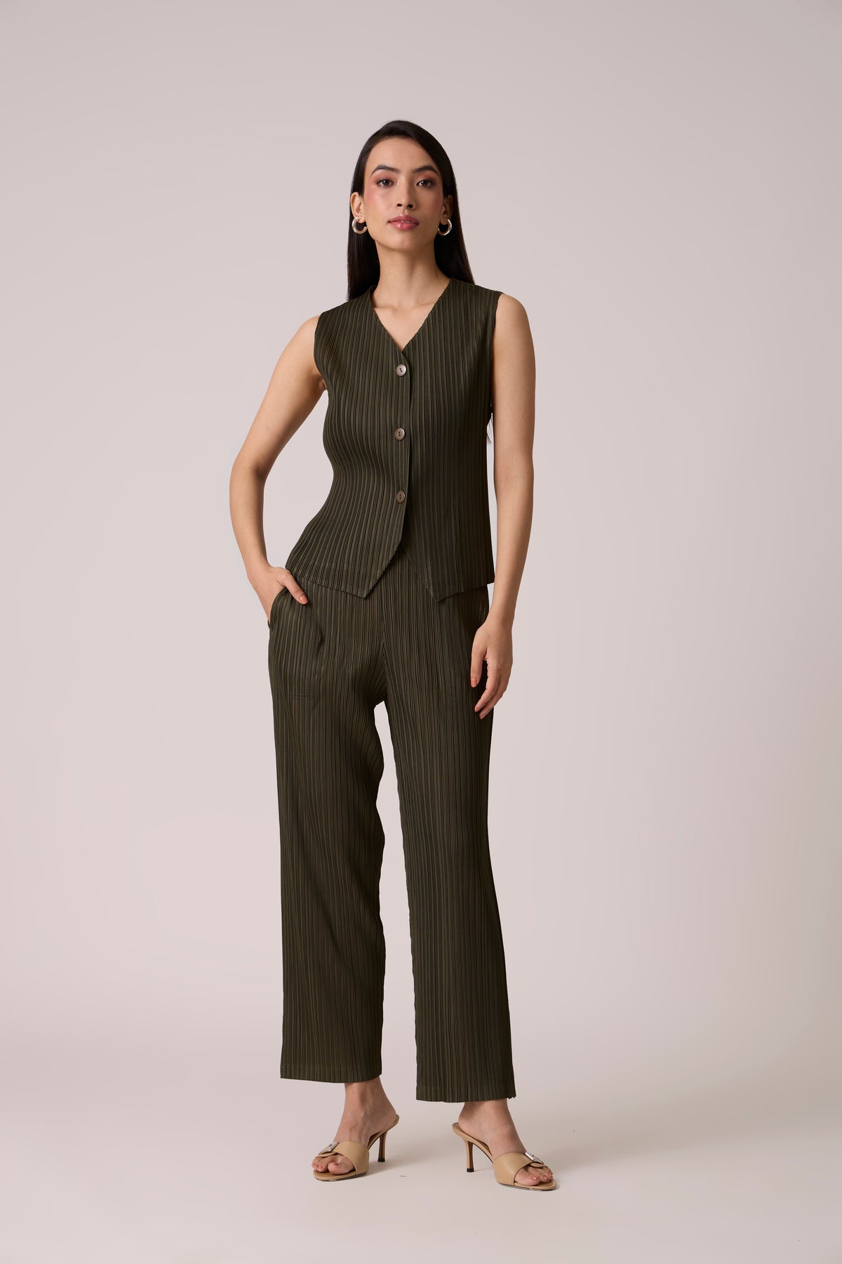 Aimee Vest Set - Army Green