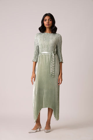 Leona Pleat Dress - Metallic Mint