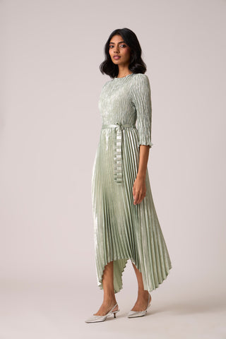 Leona Pleat Dress - Metallic Mint