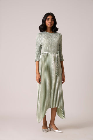 Leona Pleat Dress - Metallic Mint