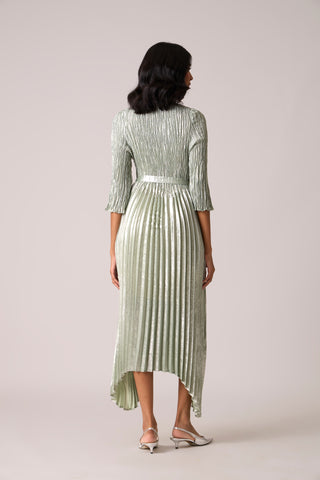 Leona Pleat Dress - Metallic Mint