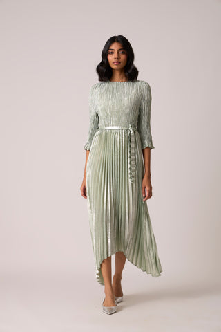 Leona Pleat Dress - Metallic Mint