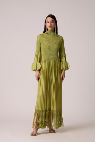 Ariane Fringe Maxi Dress - Pear Green