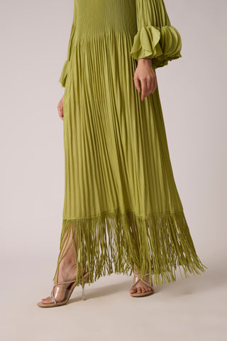 Ariane Fringe Maxi Dress - Pear Green