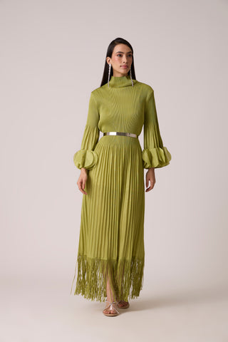 Ariane Fringe Maxi Dress - Pear Green