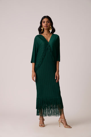 Blake Fringe Maxi Dress - Dark Green