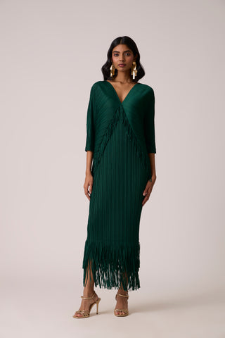 Blake Fringe Maxi Dress - Dark Green