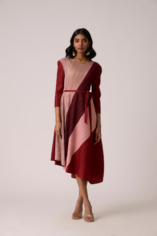 Evelyn Colourblock Dress - Maroon/Pink