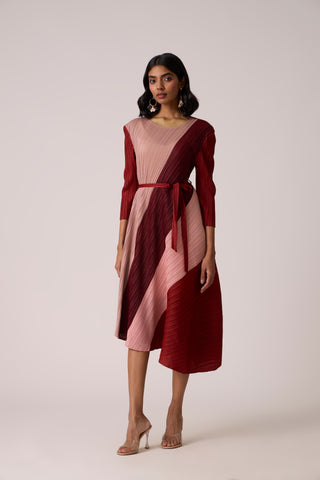 Evelyn Colourblock Dress - Maroon/Pink