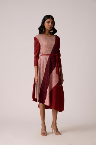 Evelyn Colourblock Dress - Maroon/Pink