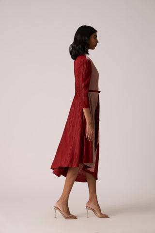 Evelyn Colourblock Dress - Maroon/Pink