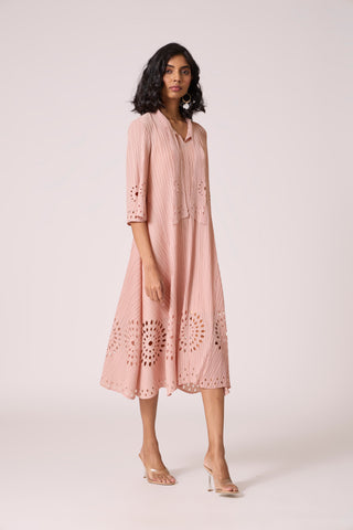 Leontine Cutwork Dress - Pale Pink