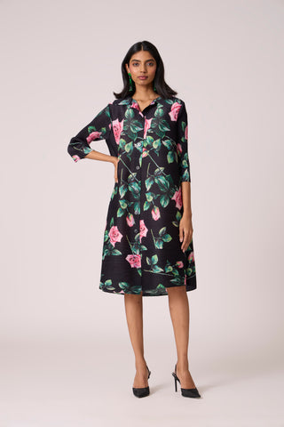 Rory Rose Print Dress - Black