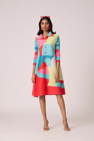 Rory Abstract Print Dress - Coral