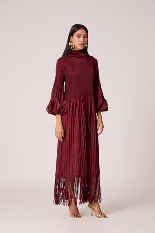 Ariane Fringe Maxi Dress - Maroon