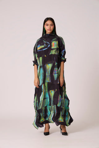 Mona Abstract Print Dress - Black