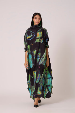 Mona Abstract Print Dress - Black