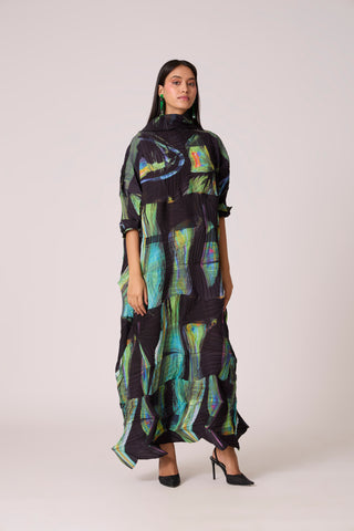 Mona Abstract Print Dress - Black