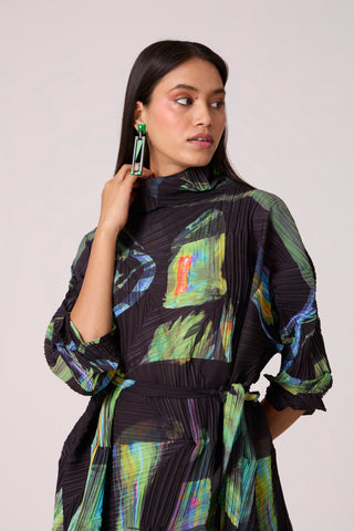 Mona Abstract Print Dress - Black